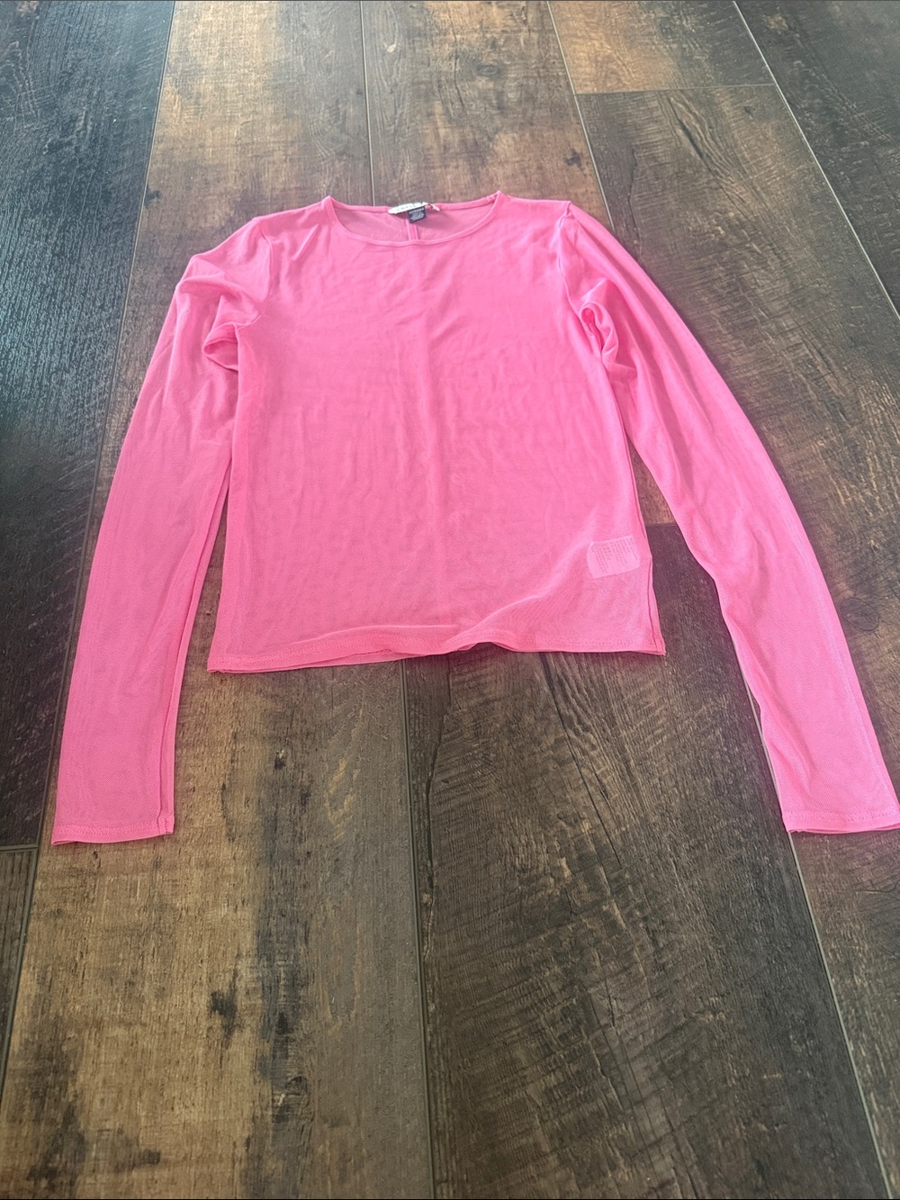 American Eagle Outfitters Bright Pink Long Sleeve Crewneck Sheer Top